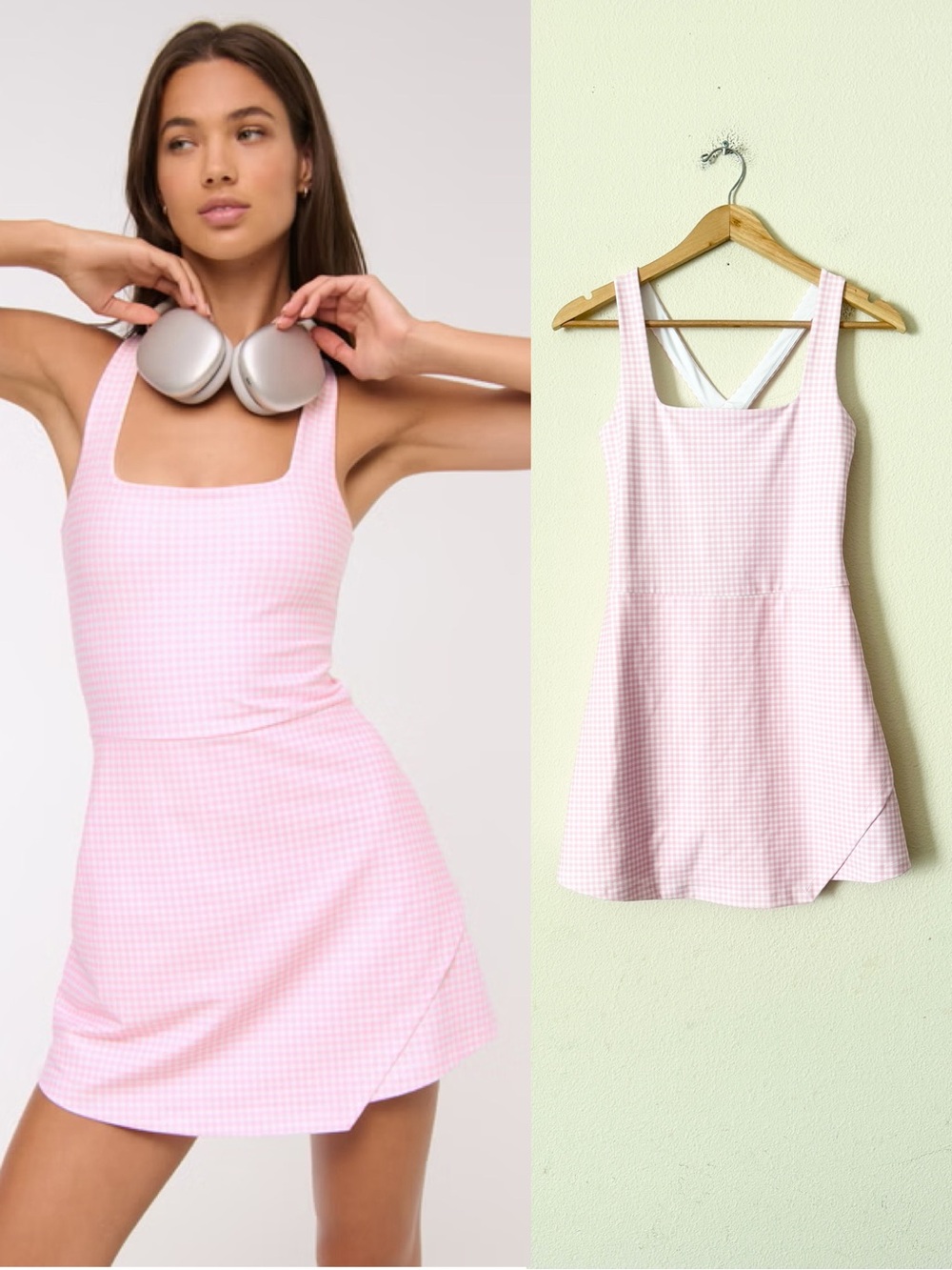 Abercrombie & Fitch YPB MEDIUM SculptLux cross back mini dress in pink gingham